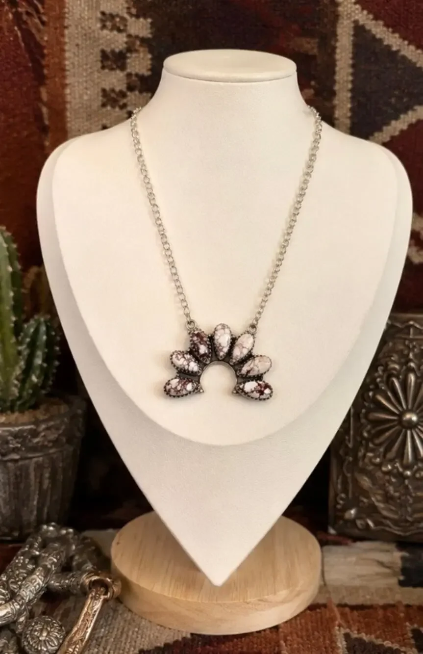 Large White Horse Half Cluster Necklace Sterling Silver | Southwestern Naja